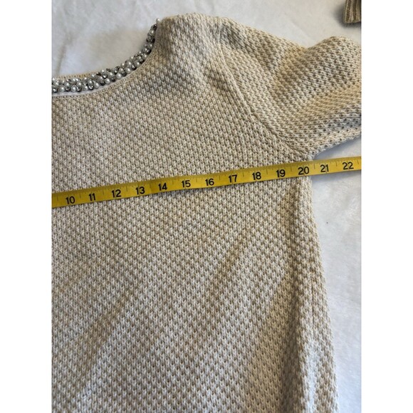 Mia Maddison Sweater - Beige Jeweled Neckline Open Back. Small/Petite - Picture 6 of 9